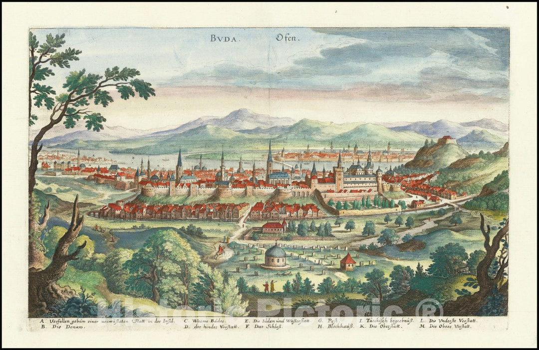 Historic Map : Budapest,Buda Ofen, 1638, Vintage Wall Art
