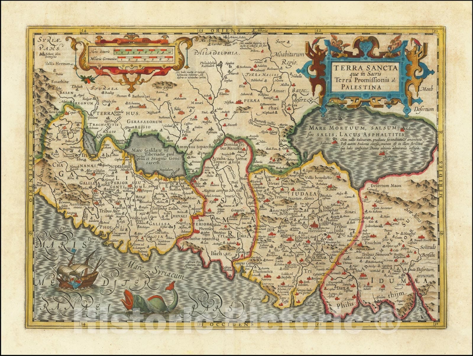 Historic Map : Terra Sancta quae in Sacris Terra Promissionis ol: Palestina, 1619, Vintage Wall Art