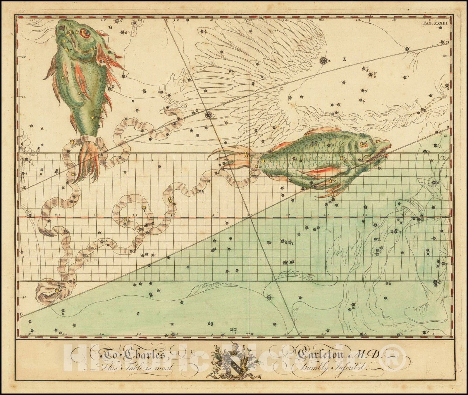 Historic Map : Pisces,  1750, Vintage Wall Art