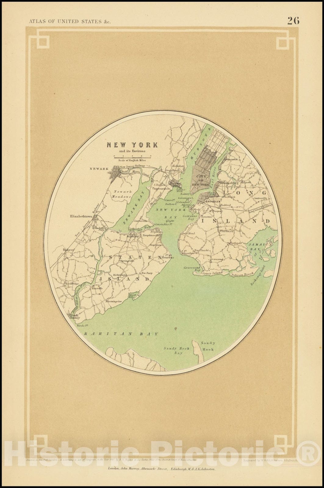 Historic Map : New York and its Environs, 1857, Vintage Wall Art