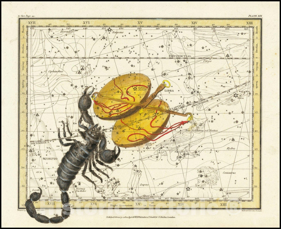 Historic Map : Scorpio and Libra, 1822 v1, Vintage Wall Art