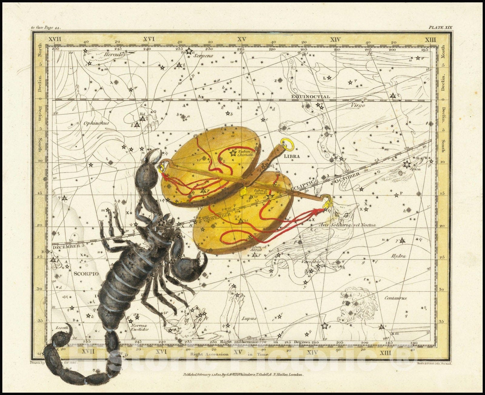 Historic Map : Scorpio and Libra, 1822 v1, Vintage Wall Art