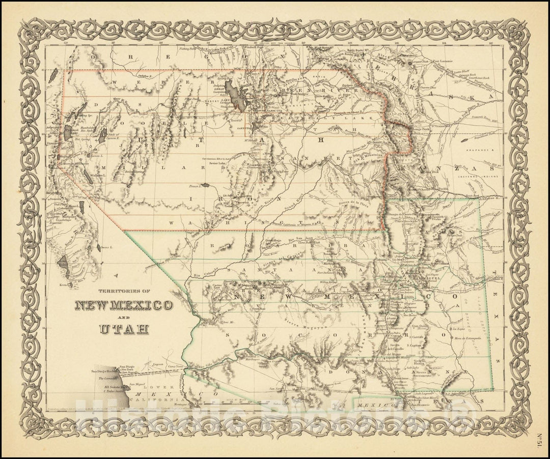 Historic Map : Territories of New Mexico and Utah, 1855, Vintage Wall Art