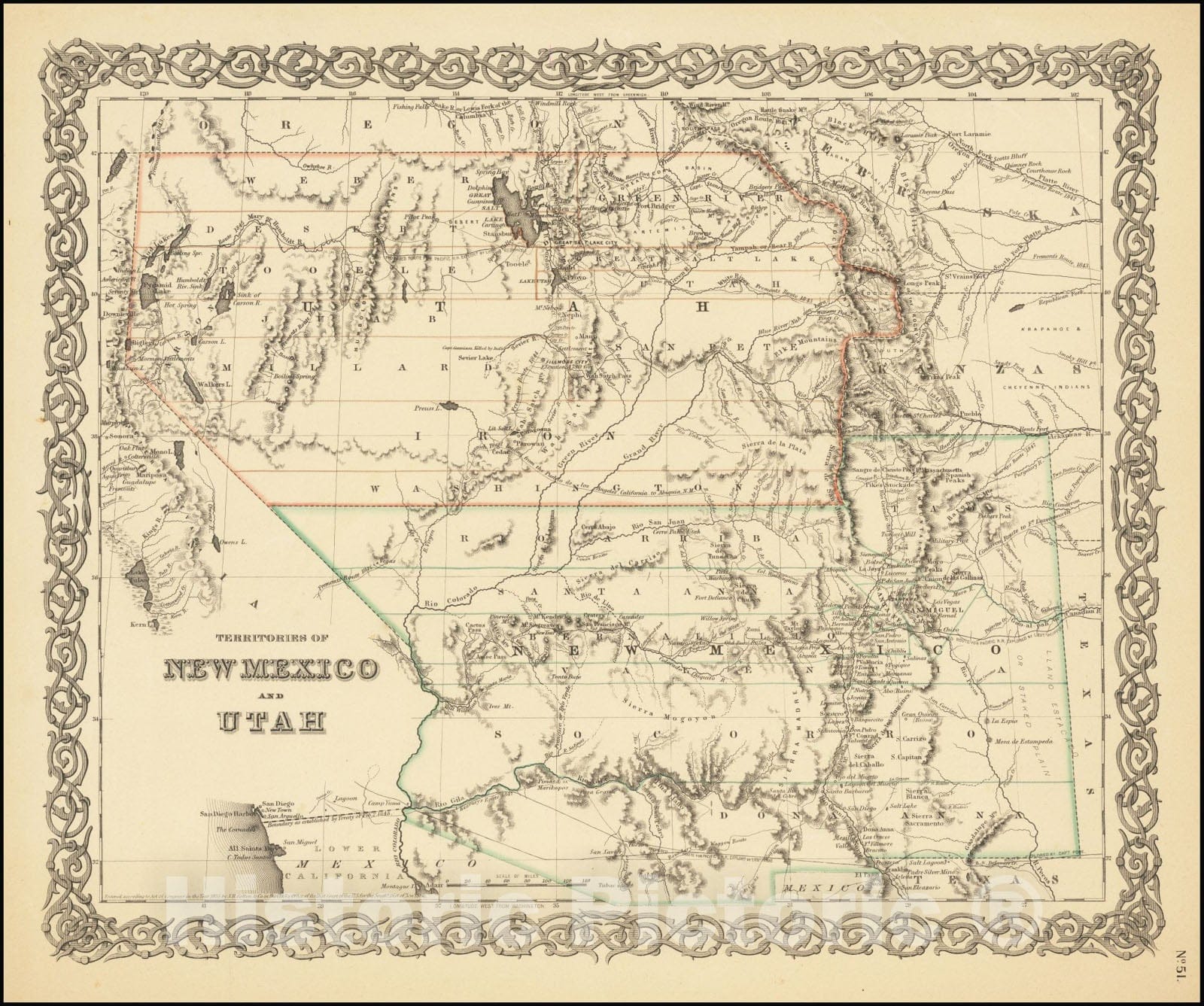 Historic Map : Territories of New Mexico and Utah, 1855, Vintage Wall Art