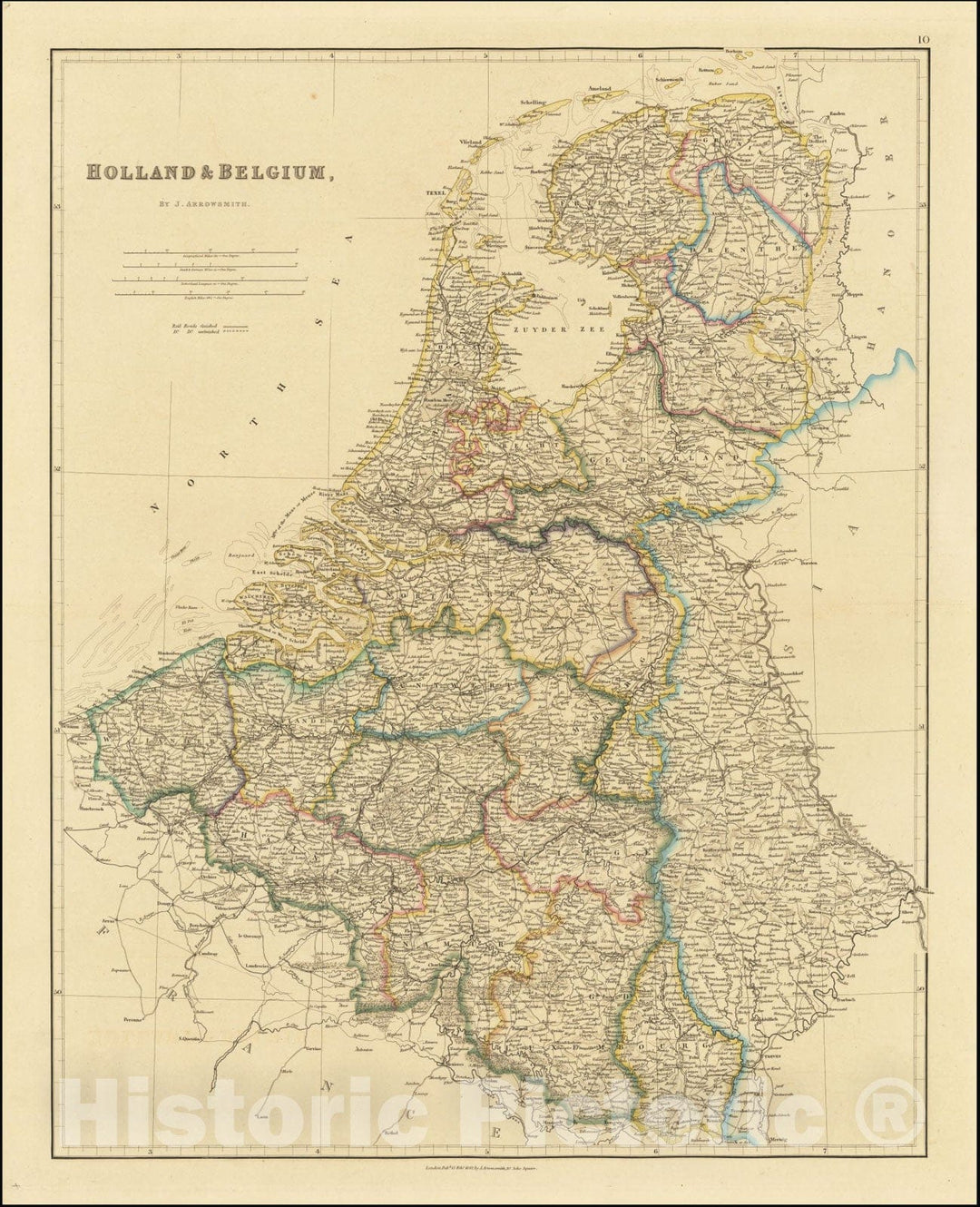 Historic Map : Holland & Belgium, 1842, Vintage Wall Art
