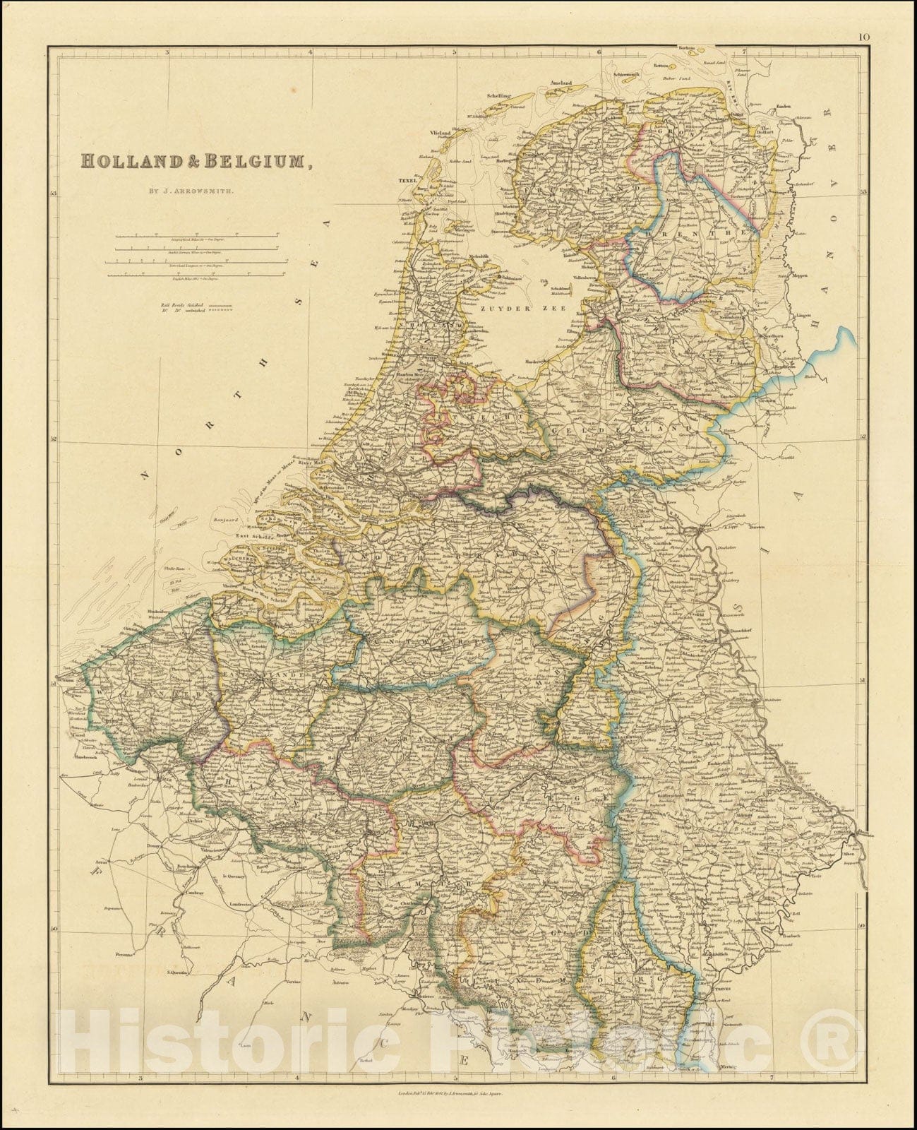 Historic Map : Holland & Belgium, 1842, Vintage Wall Art