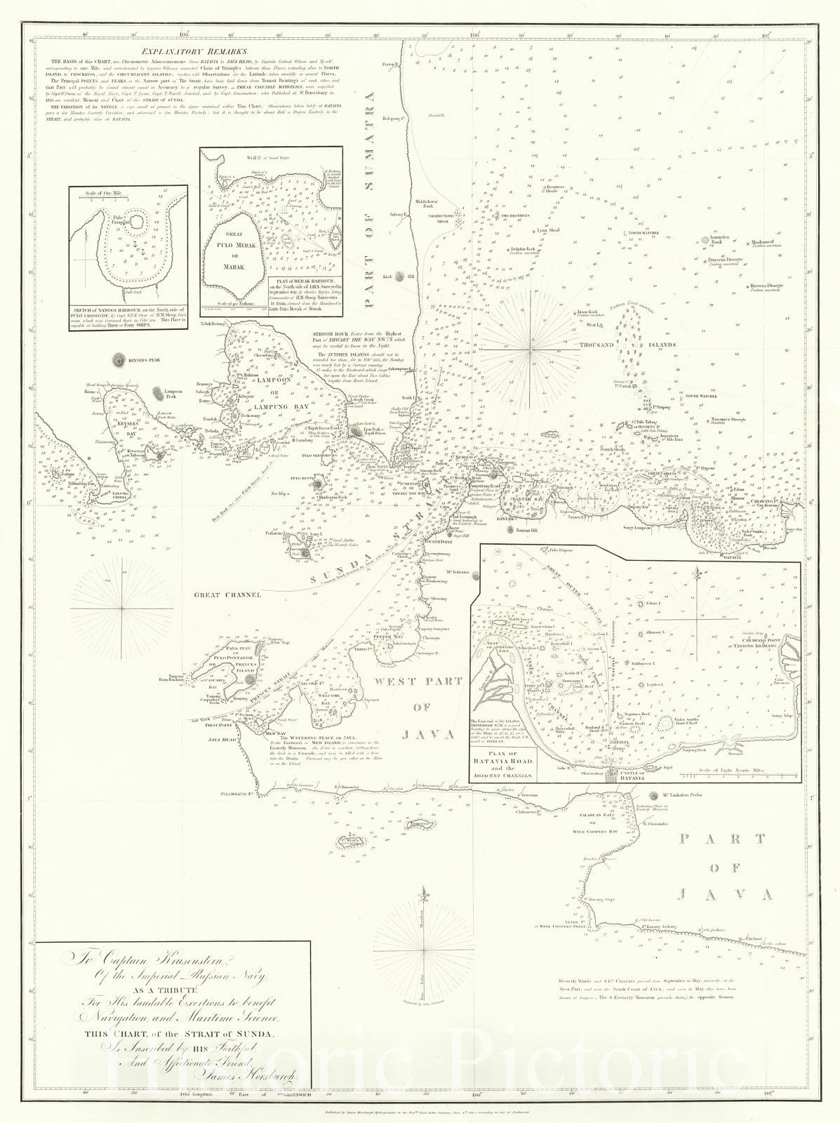 Historic Map : Straits of Sunda and Western Java -- Batavia Roads, 1818, Vintage Wall Art