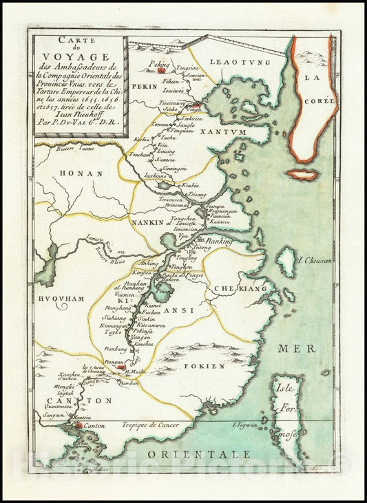 Historic Map : Carte du Voyage des Ambassadeurs de la Compagnie Orientale des Provinces Unies,, 1665, Vintage Wall Art