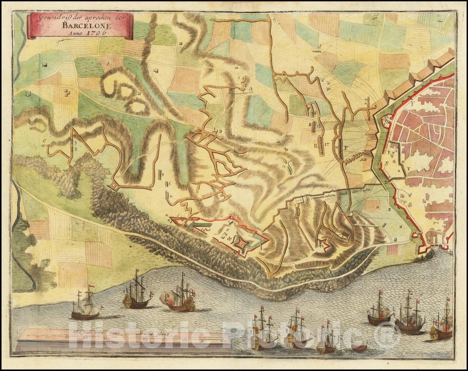 Historic Map : Grundriss der aprochen von Barcelone Anno 1706,1706 (circa 1718), Vintage Wall Art
