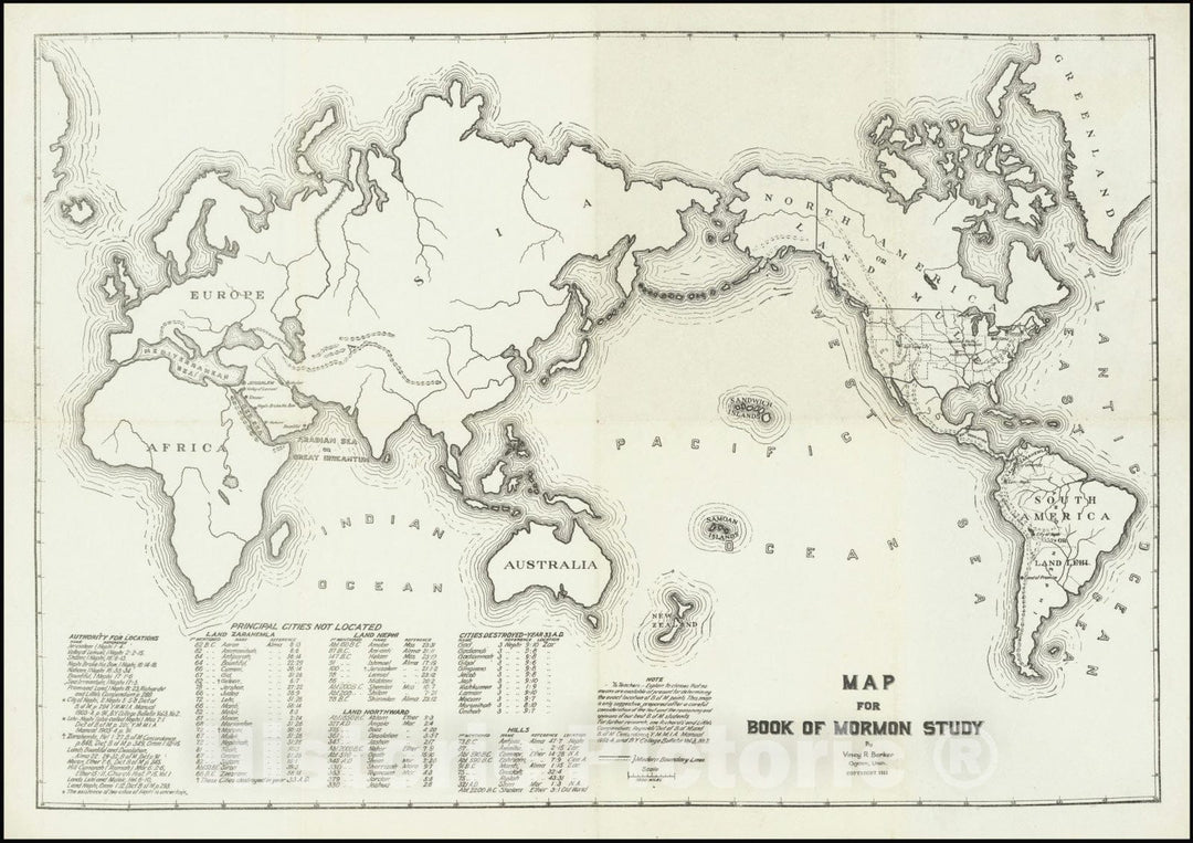 Historic Map : Map for Book of Mormon Study, 1911, Vintage Wall Art