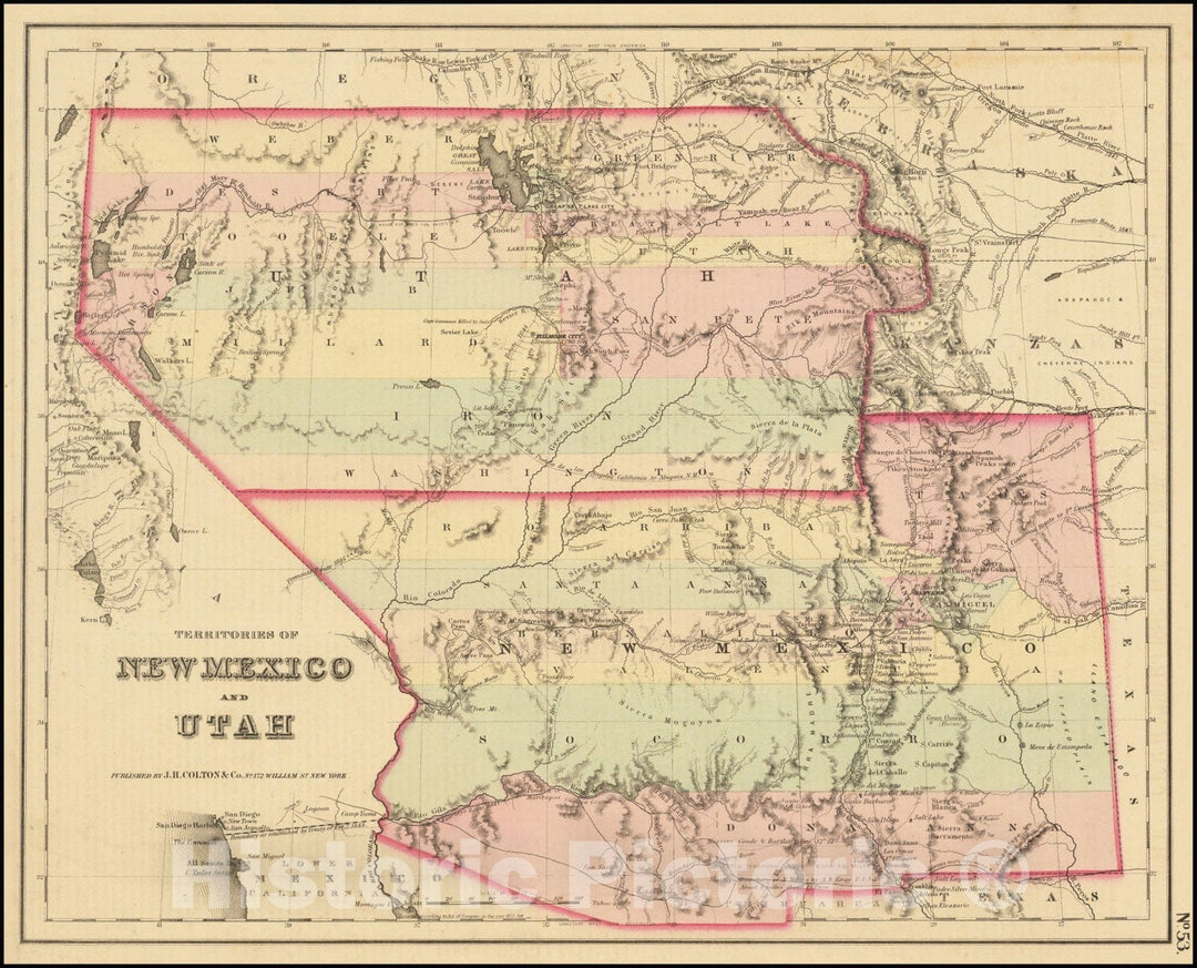 Historic Map : Territories of New Mexico and Utah, 1857 v1, Vintage Wall Art