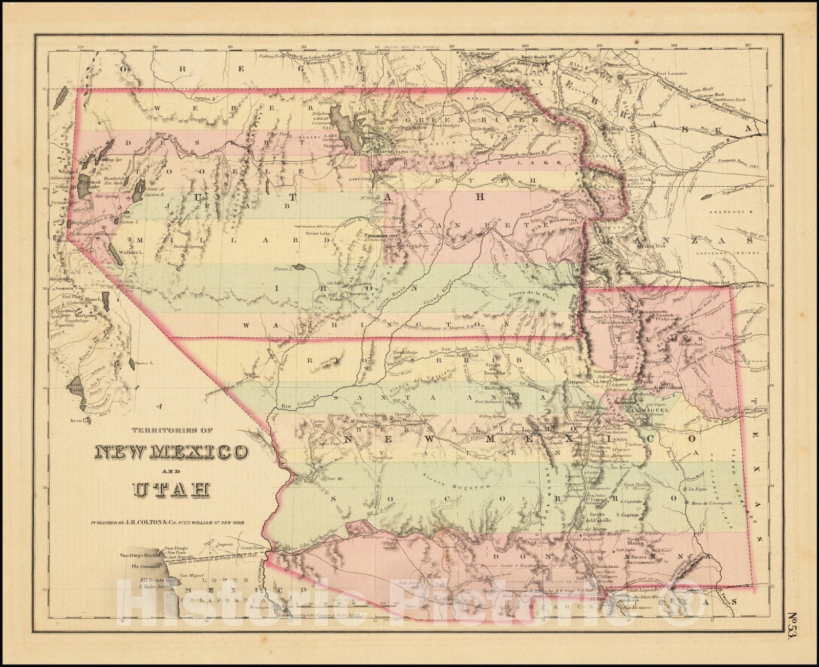 Historic Map : Territories of New Mexico and Utah, 1857 v2, Vintage Wall Art