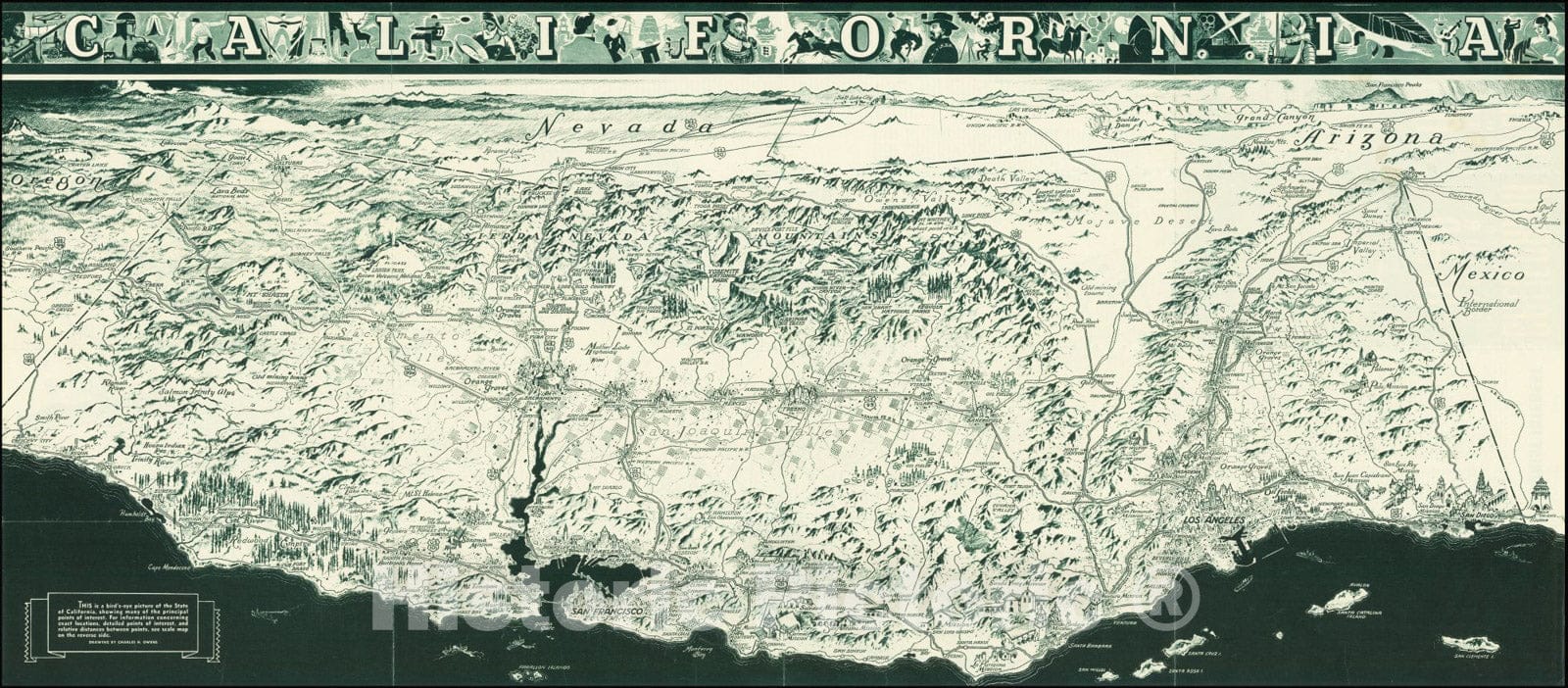 Historic Map : California Official Tourist Picture Map, 1936 v2, Vintage Wall Art