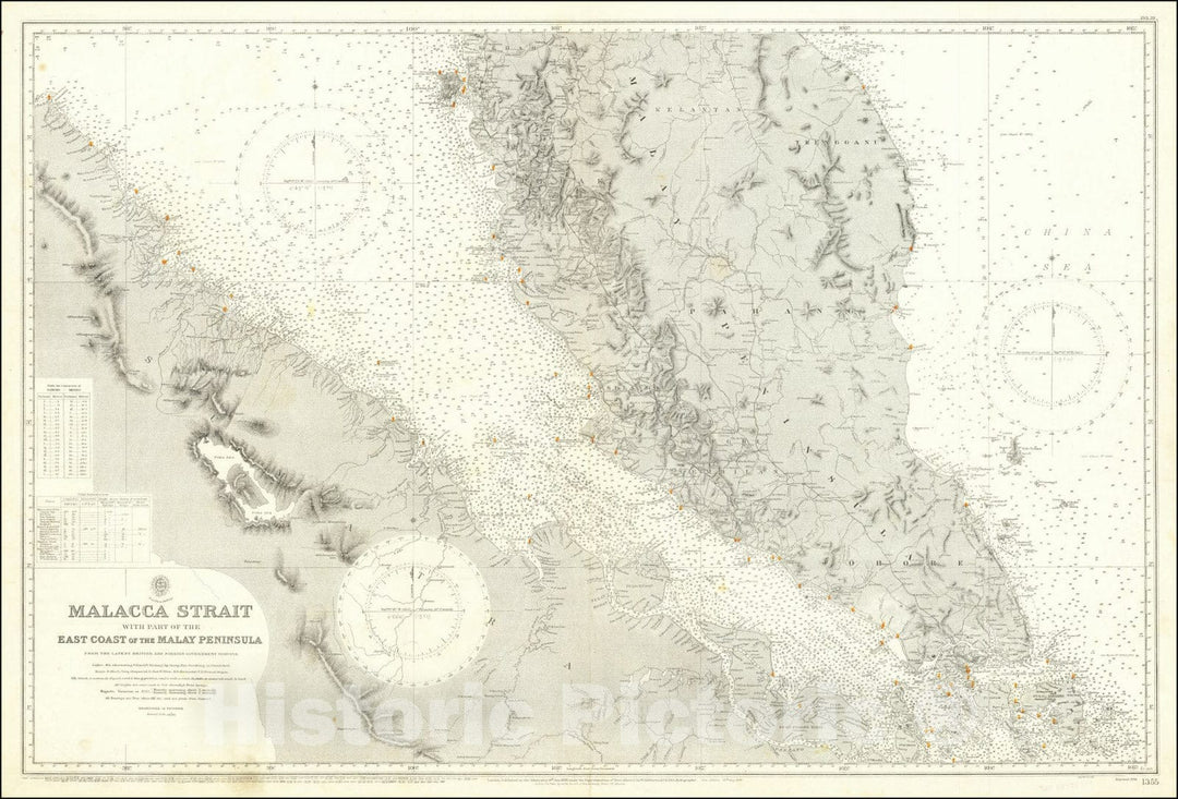 Historic Map : Malacca Strait with part of the East Coast of the Malay Peninsula, 1898, Vintage Wall Art