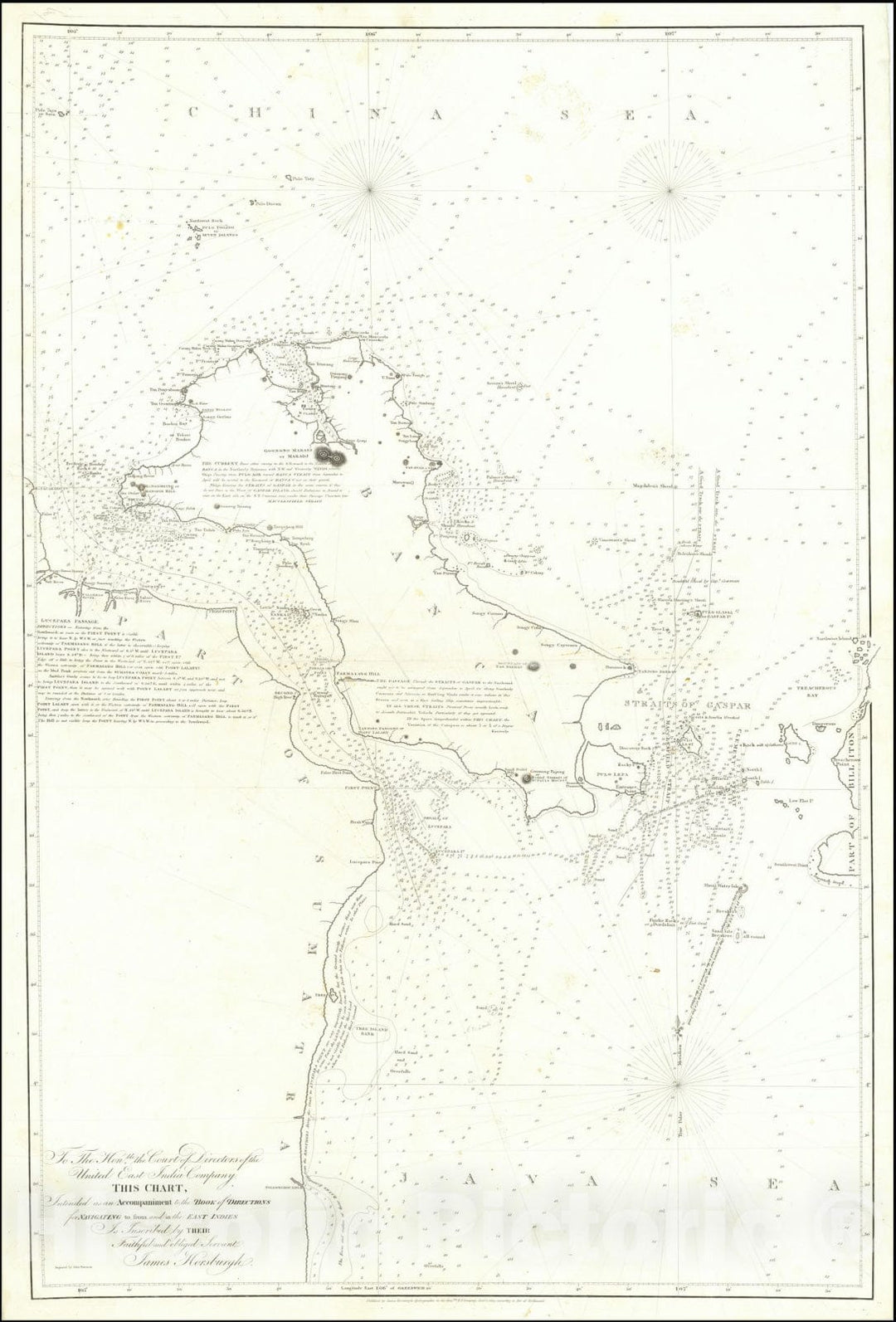 Historic Map : Gaspar and Banca Straits, 1819, Vintage Wall Art