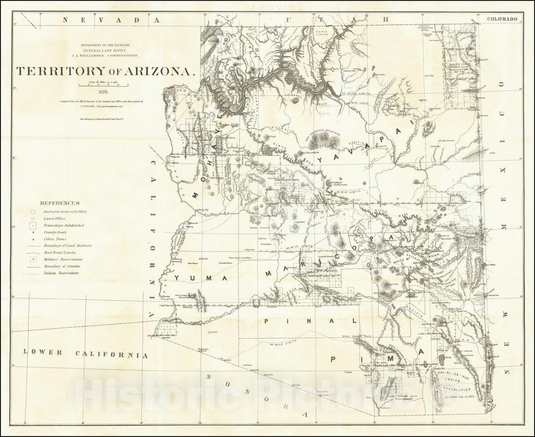 Historic Map : Territory of Arizona, 1876 v1, Vintage Wall Art