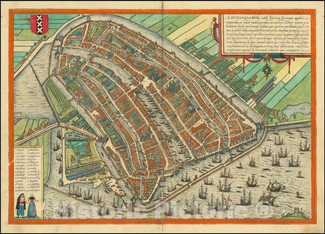 Historic Map : Amstelredamum, Nobile Inferioris Germaniae Oppidum, 1572 v2, Vintage Wall Art