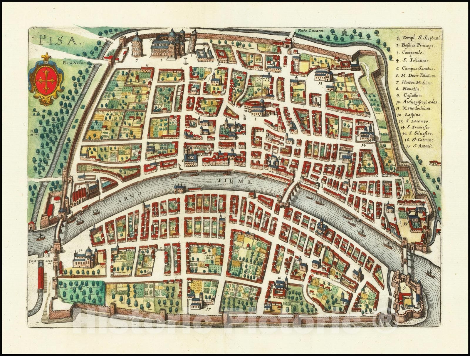 Historic Map : Pisa, 1636, Vintage Wall Art