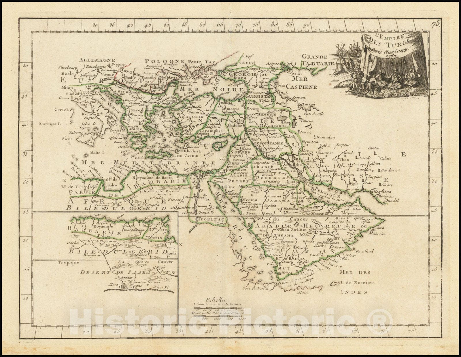 Historic Map : L'Empire des Turcs, 1767, Vintage Wall Art