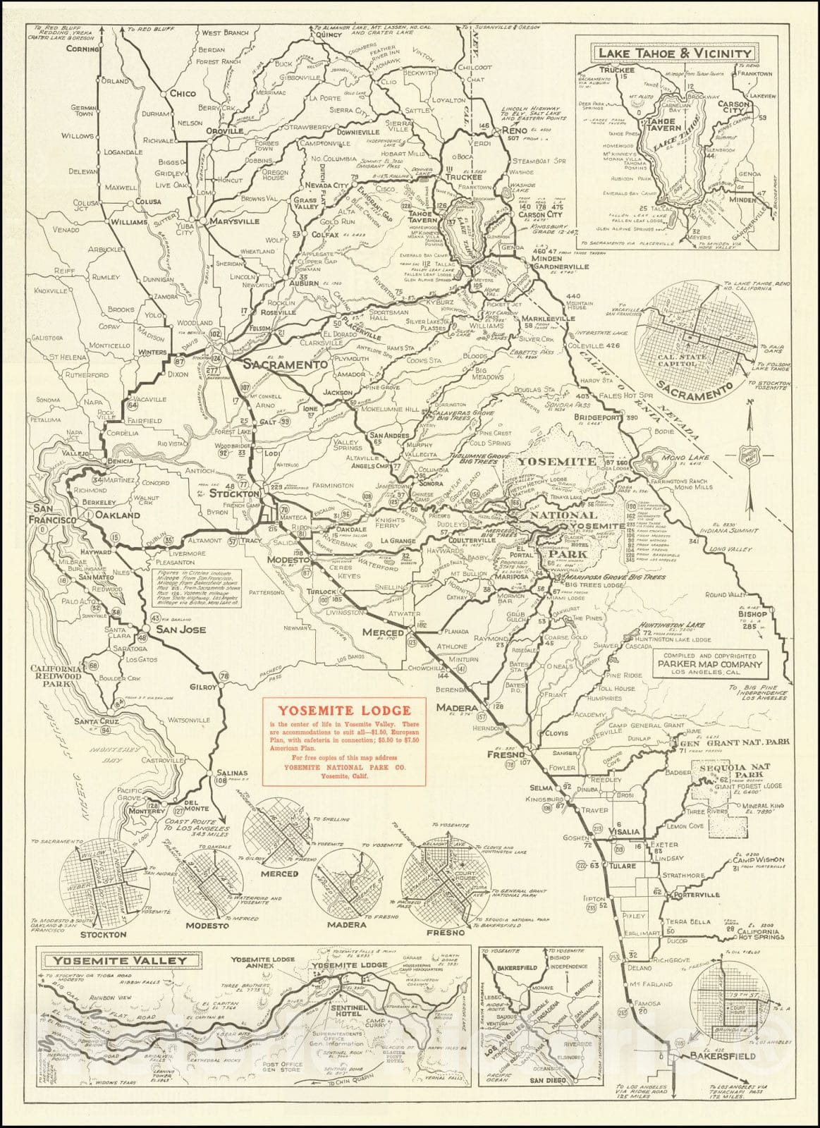 Historic Map : Roadmap to Yosemite, 1922, Vintage Wall Art