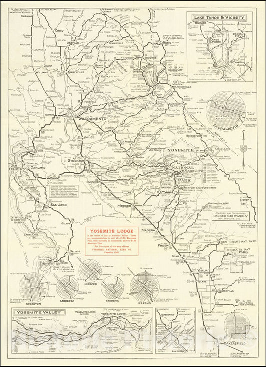 Historic Map : Roadmap to Yosemite, 1922, Vintage Wall Art