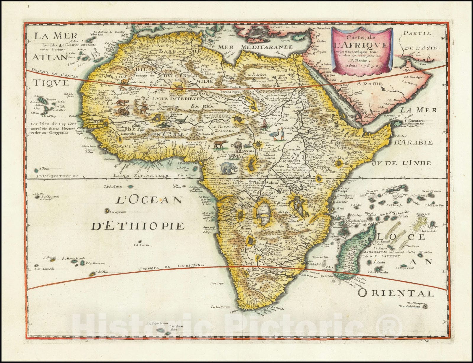 Historic Map : Carte de L'Afrique Corrigee, et augmentee dessus toutes les aultres cy devant faictes par P. Bertius 1639, 1639, Vintage Wall Art
