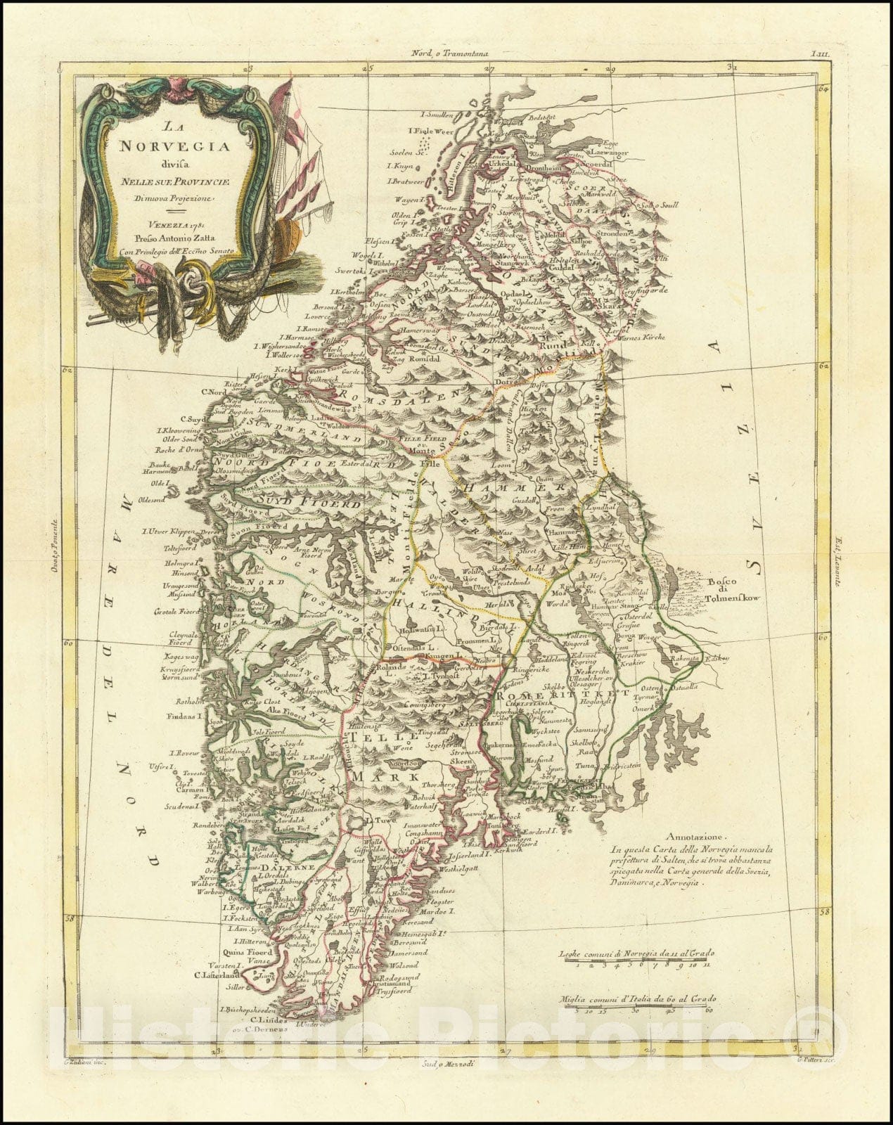 Historic Map : La Norvegia divisa Nelle Sue Provincie Di nuova Projezione, 1781, Vintage Wall Art