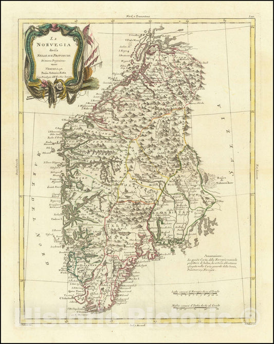 Historic Map : La Norvegia divisa Nelle Sue Provincie Di nuova Projezione, 1781, Vintage Wall Art