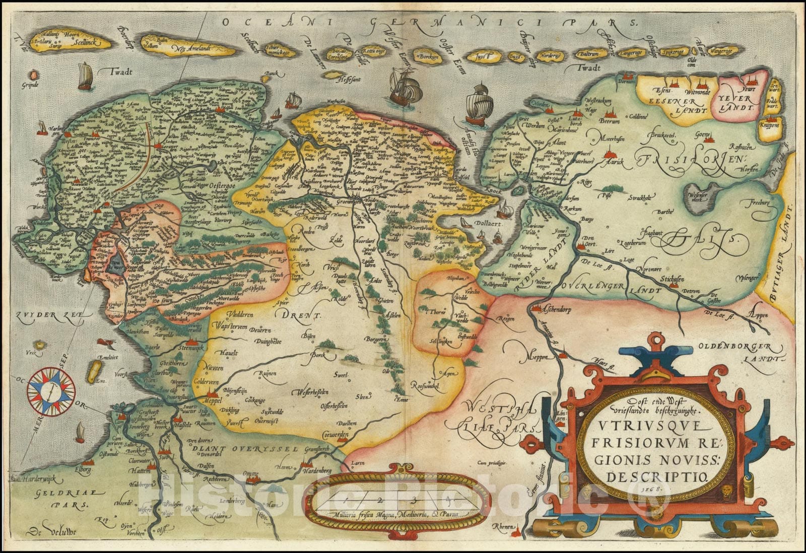 Historic Map : Oost ende West Vrieslandts beschryvinghe Utriusque Frisiorum Regionis Noviss Descriptio 1568, 1603, Vintage Wall Art