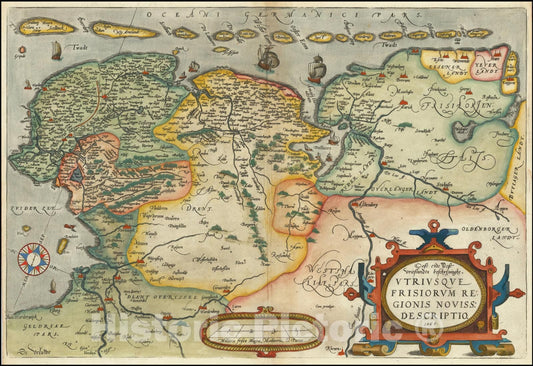 Historic Map : Oost ende West Vrieslandts beschryvinghe Utriusque Frisiorum Regionis Noviss Descriptio 1568, 1603, Vintage Wall Art
