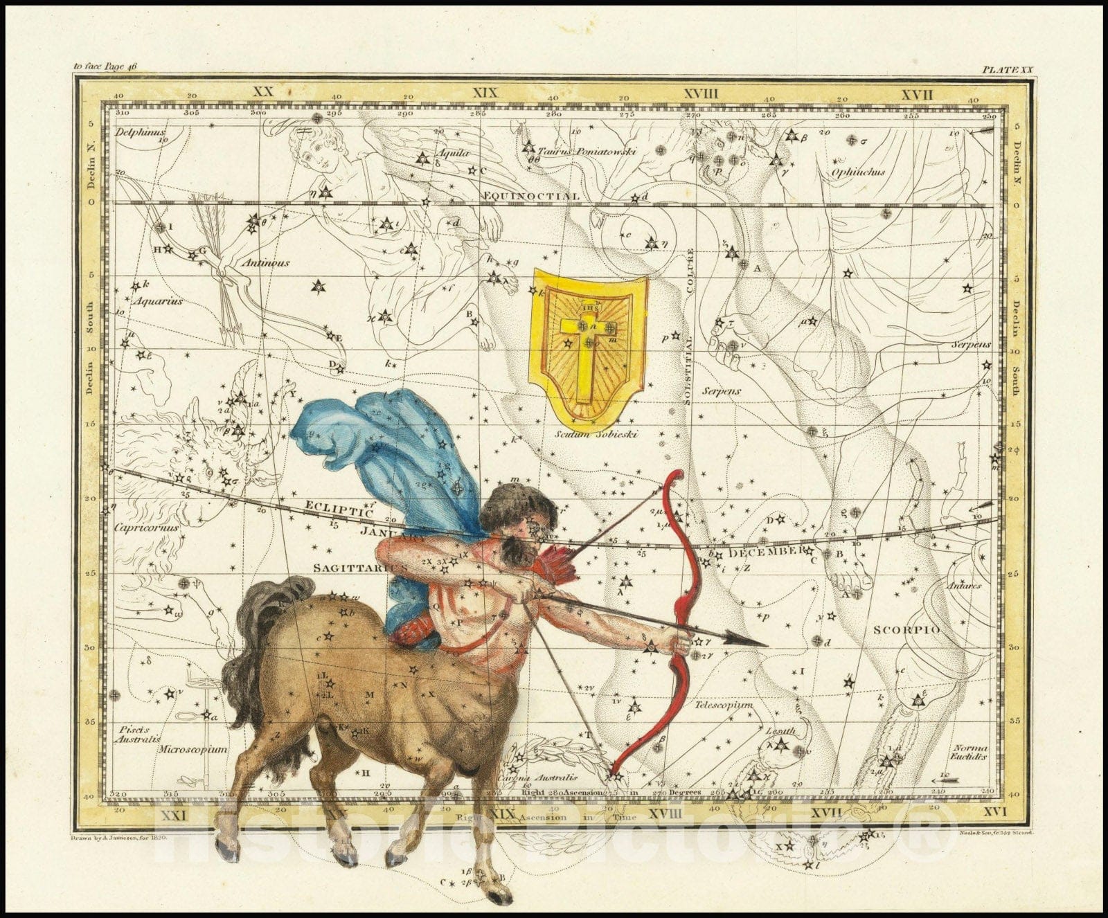 Historic Map : Sagittarius, The Archer, 1822, Vintage Wall Art