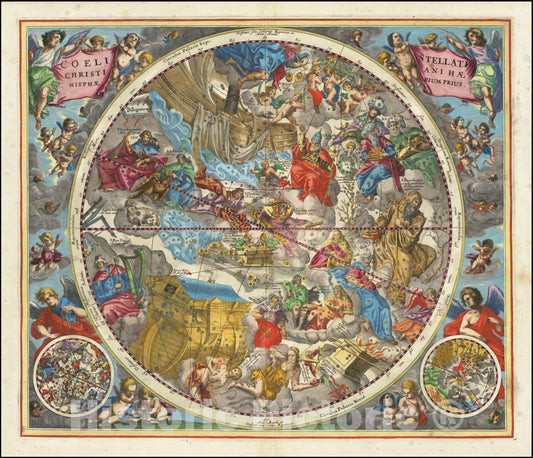 Historic Map : Coeli Stellati Christiani Haemisphaerium Prius, 1660, Vintage Wall Art