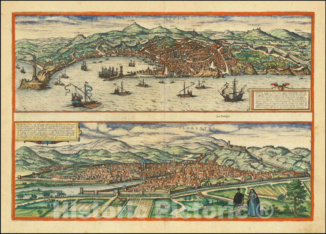 Historic Map : Genua Ligurum domina,  1572, Vintage Wall Art