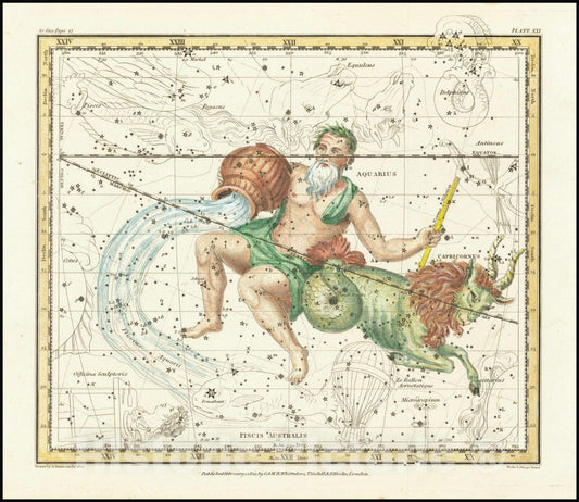 Historic Map : Aquarius & Capricorn,  1822, Vintage Wall Art