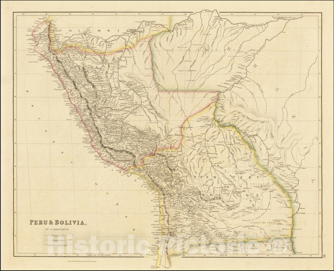 Historic Map : Peru & Boliva, By J. Arrowsmith, 1842, Vintage Wall Art