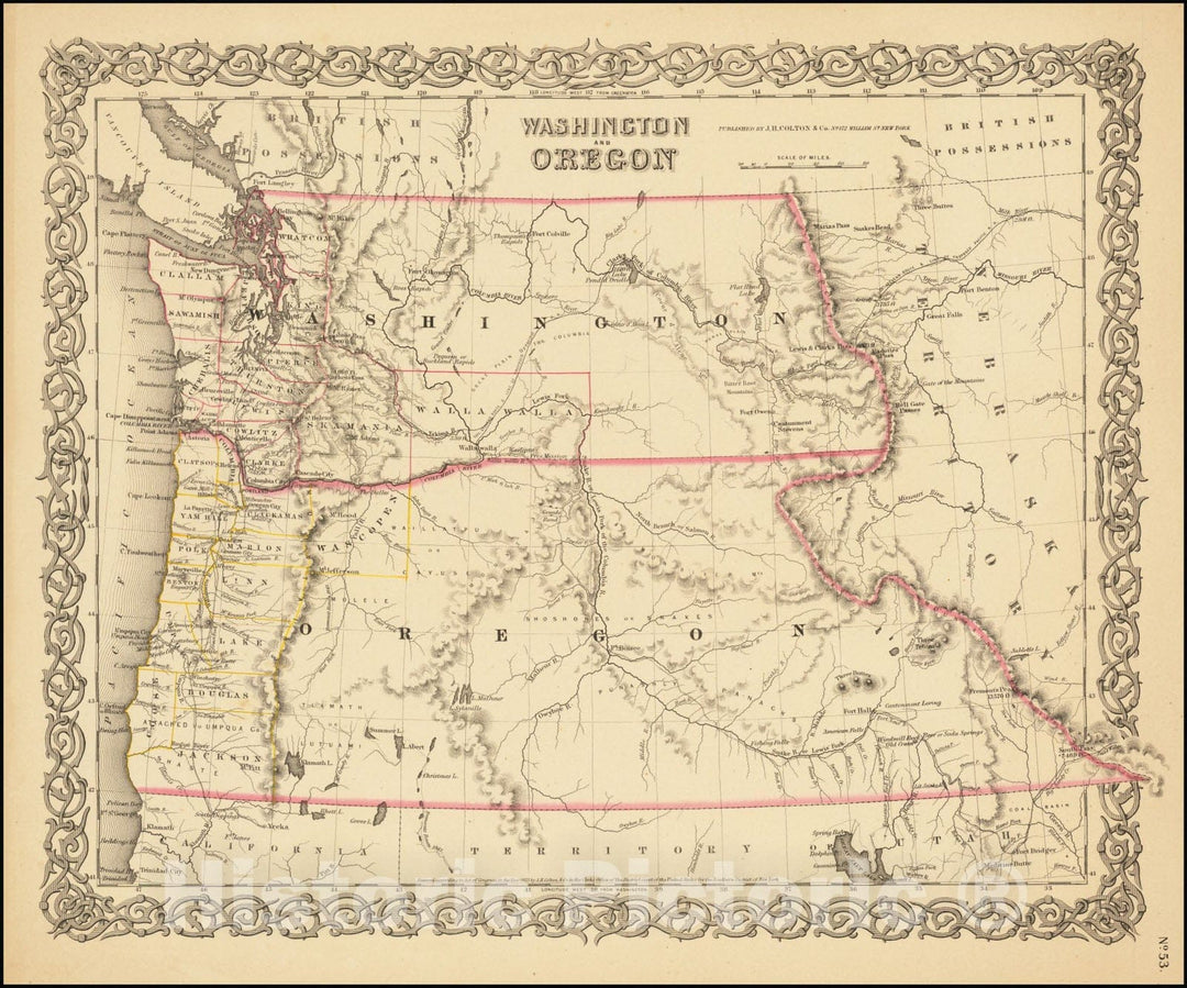 Historic Map : Washington and Oregon, 1855 v1, Vintage Wall Art
