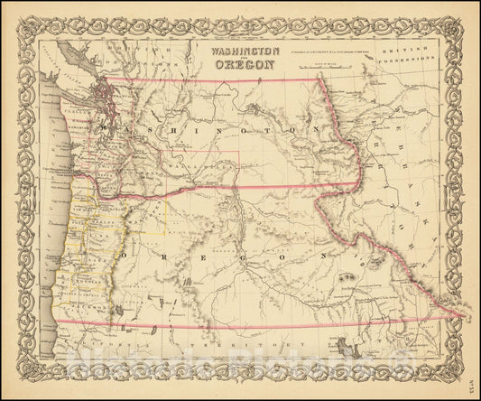 Historic Map : Washington and Oregon, 1855 v1, Vintage Wall Art