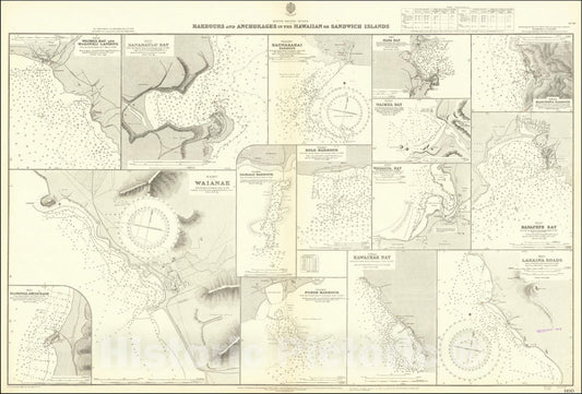 Historic Map : Harbours and Anchorages in the Hawaiian or Sandwich Islands,1891 (1933), Vintage Wall Art