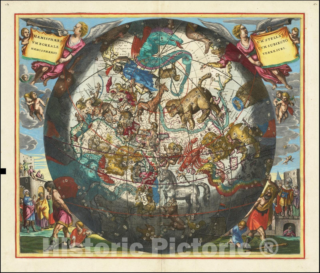 Historic Map : Haemisphaerium Stellatum Boreale Cum Subiecto Hemisphaerio Terrestri, 1660, Vintage Wall Art