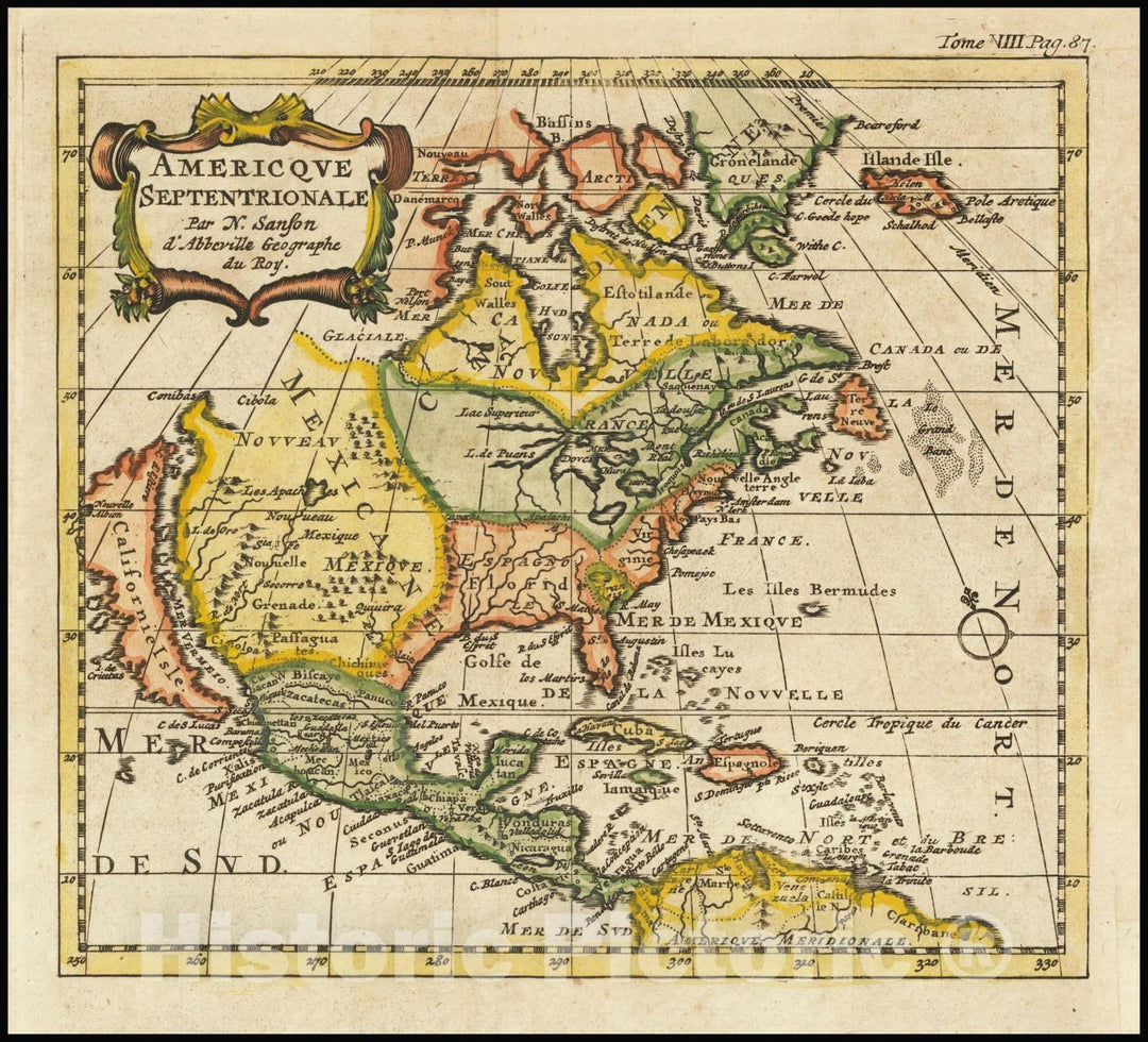 Historic Map : Americque Septentrionale Par N.Sanson d'Abbeville Geographe du Roy., 1683, Vintage Wall Art