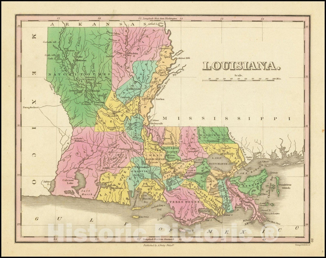 Historic Map : Louisiana, 1824, Vintage Wall Art