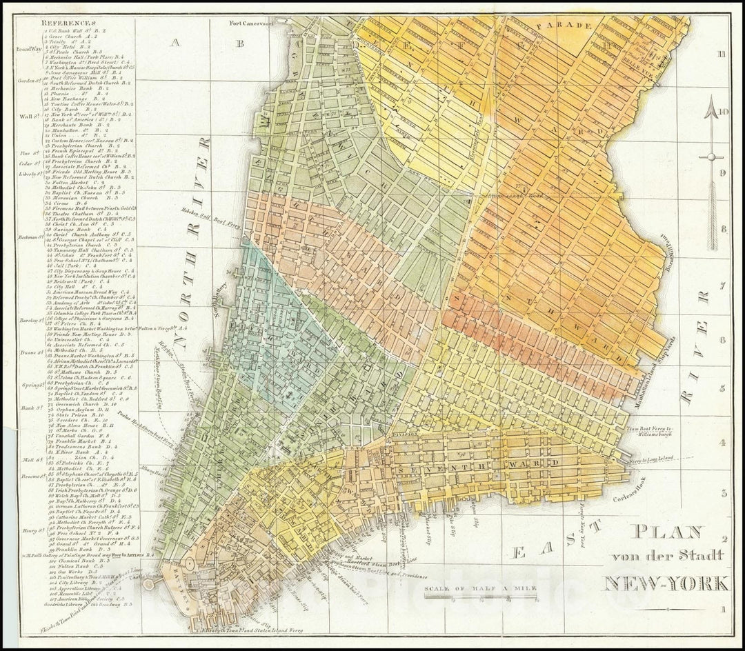 Historic Map : Plan von der Stadt New-York., 1828, Vintage Wall Art