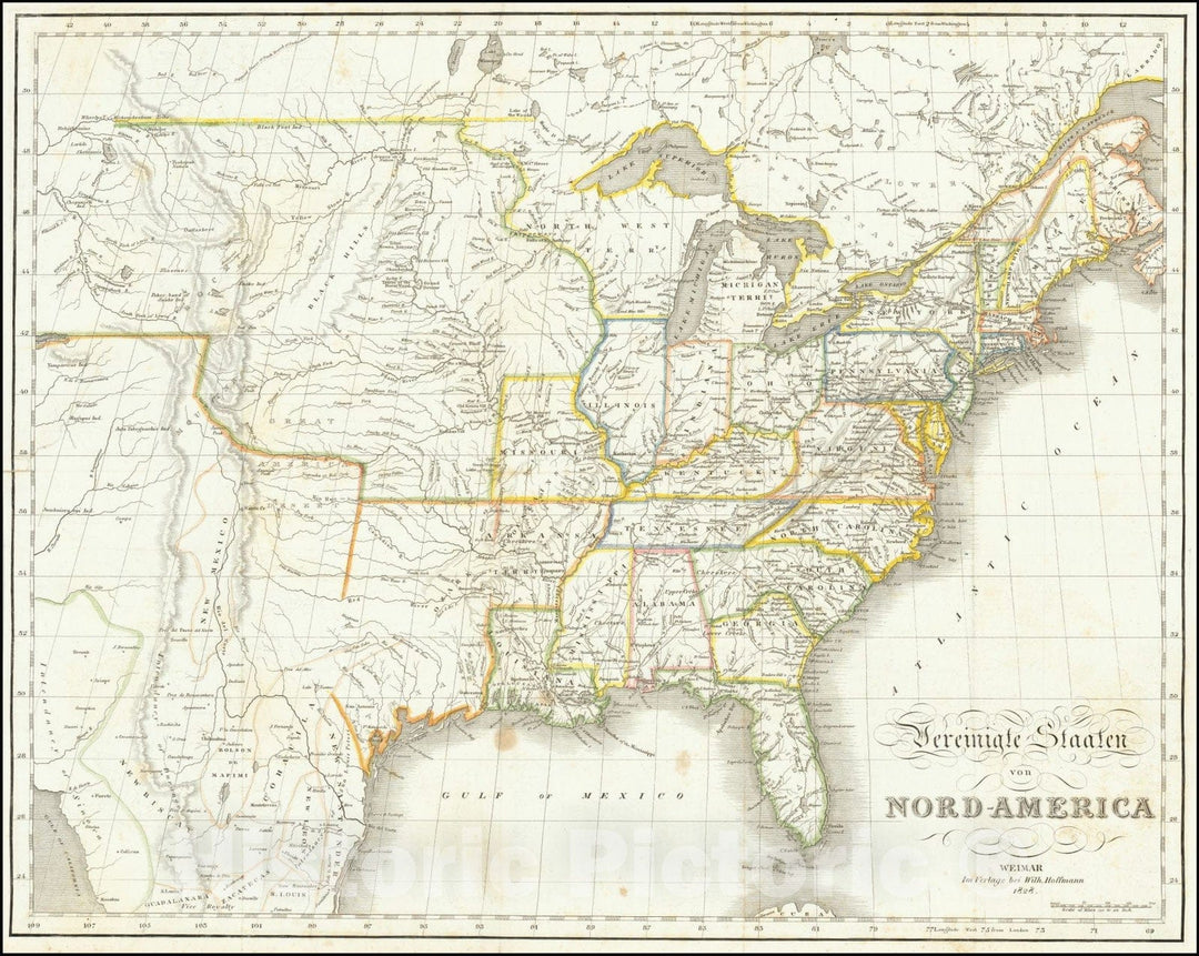 Historic Map : Vereinigte Staaten von Nord-America, 1828, 1828, Vintage Wall Art
