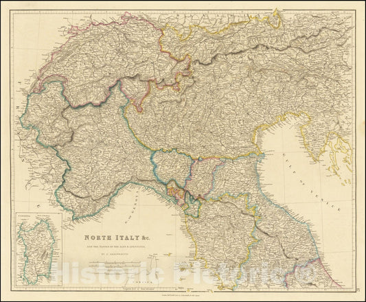 Historic Map : Italy Northern Part &c.and the Passes of the Alps & Apennines, 1842, Vintage Wall Art