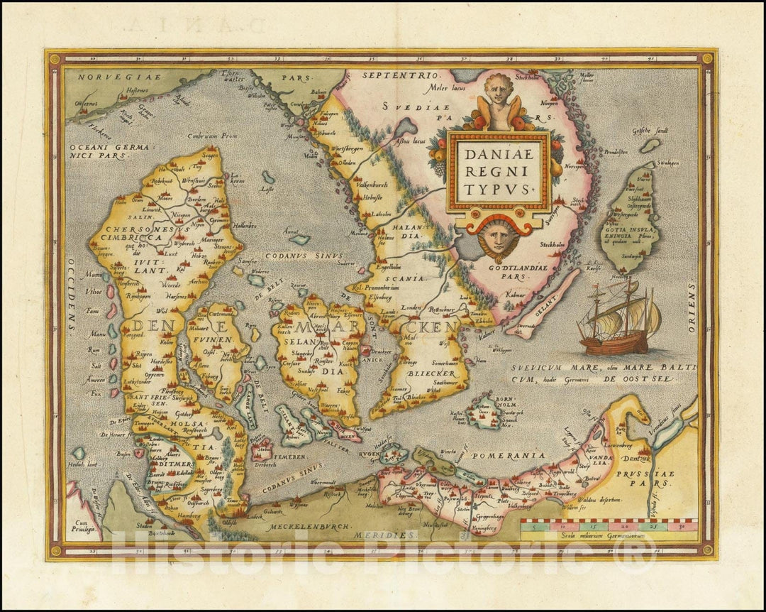 Historic Map : Daniae Regni Typus, 1574, Vintage Wall Art