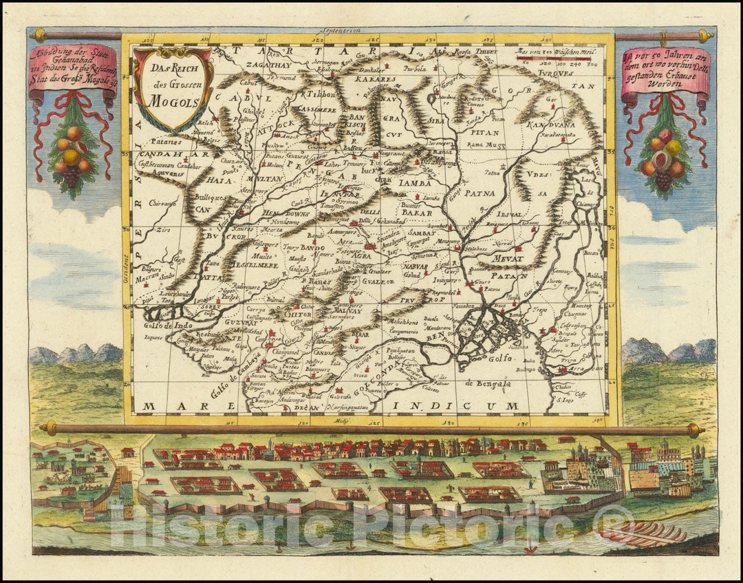 Historic Map : Das Reich Des GrossenMogols, 1686, Vintage Wall Art