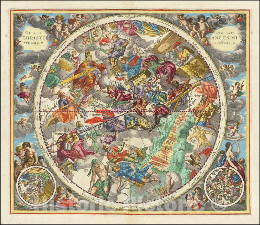 Historic Map : Coeli Stellati Christiani Haemisphaerium Posterius, 1660, Vintage Wall Art