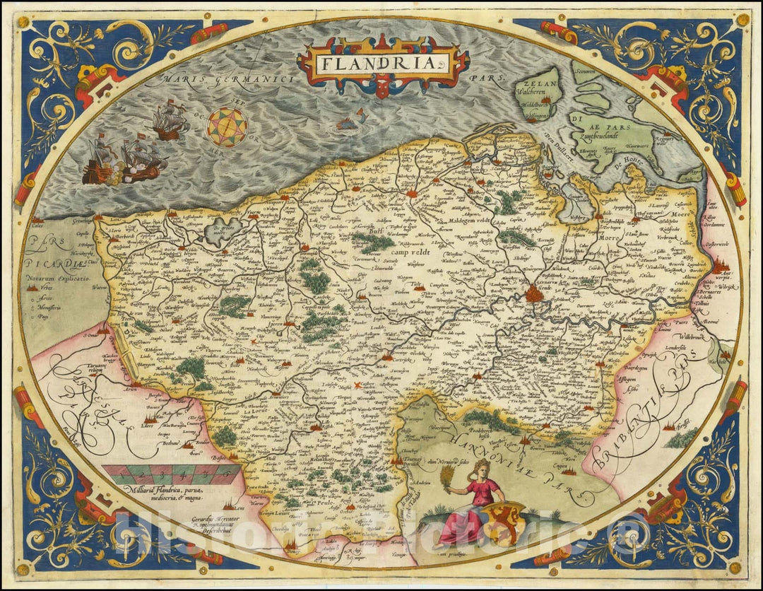 Historic Map : Flandria, 1573, Vintage Wall Art
