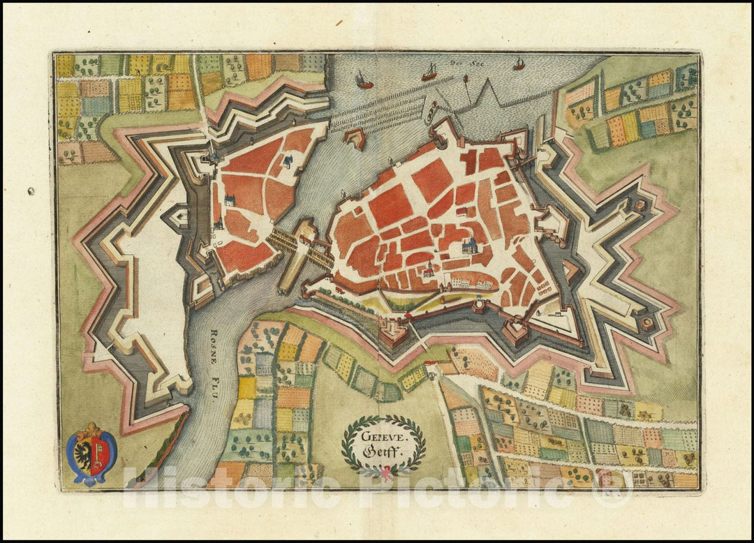 Historic Map : Geneve.Genff, 1640, Vintage Wall Art