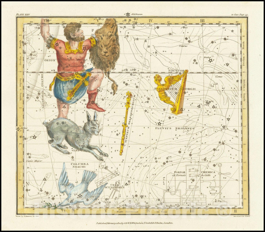 Historic Map : Orion, Psaltriem Georgii, Sceptrum Brandenburgium, Lepus and Columba Noachi, 1822 v1, Vintage Wall Art